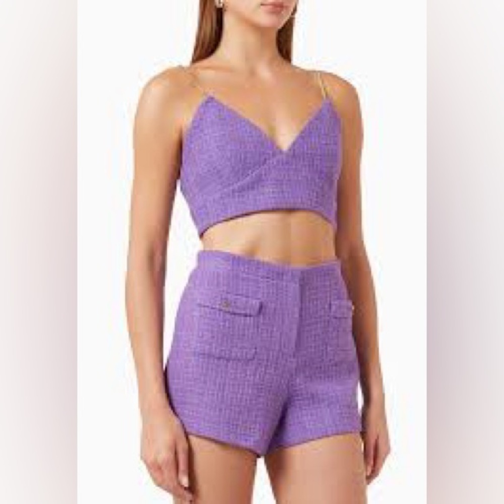 NWT Maje Lapraia Adjustable Chain Strap Purple Tweed Crop Top - Picture 2 of 12
